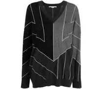 stripe-print V-neck jumper - Grau