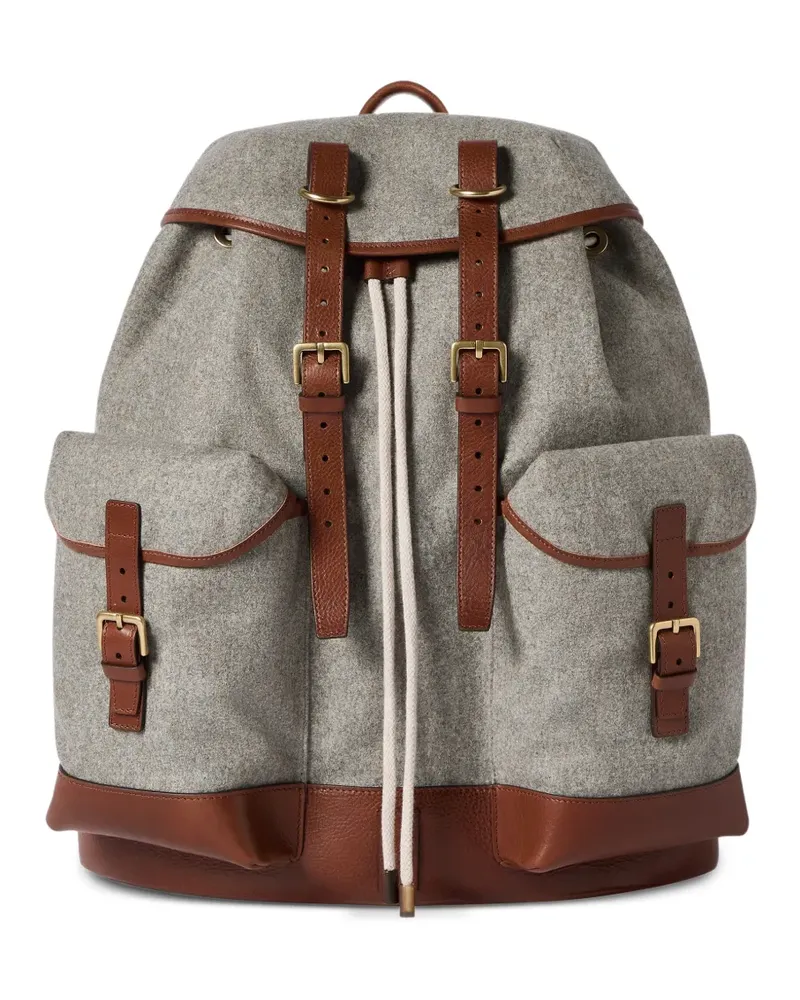 Brunello Cucinelli Rucksack aus Schurwolle, Alpaka und Kaschmir-Flanell mit genarbten Kalbsleder-Einsätzen - Grau Grau