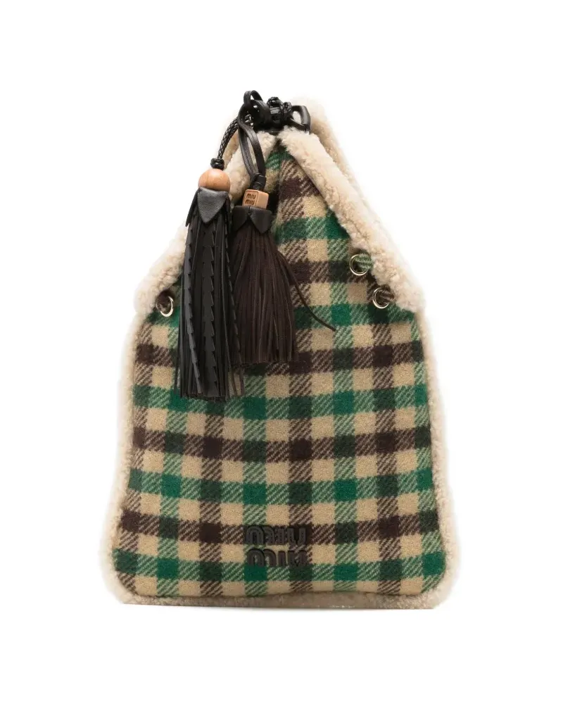 Miu Miu Shearling-Beuteltasche mit Schottenkaro - Grün Grün