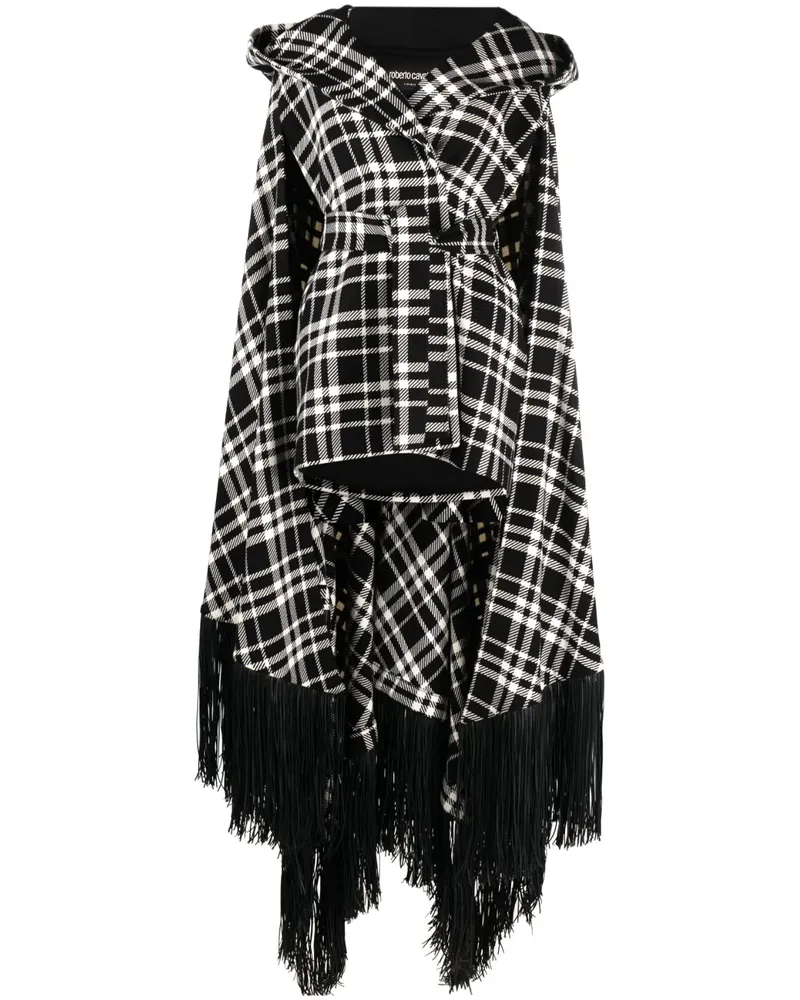Roberto Cavalli Kariertes Cape mit Kapuze - Schwarz Schwarz