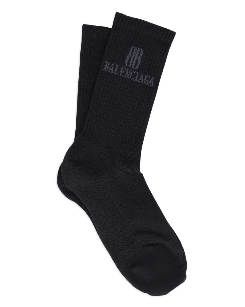 Balenciaga Gerippte Socken mit Logo - Schwarz Schwarz