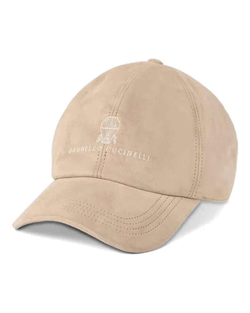 Brunello Cucinelli Bestickte Wildleder-Baseballkappe - Nude Nude