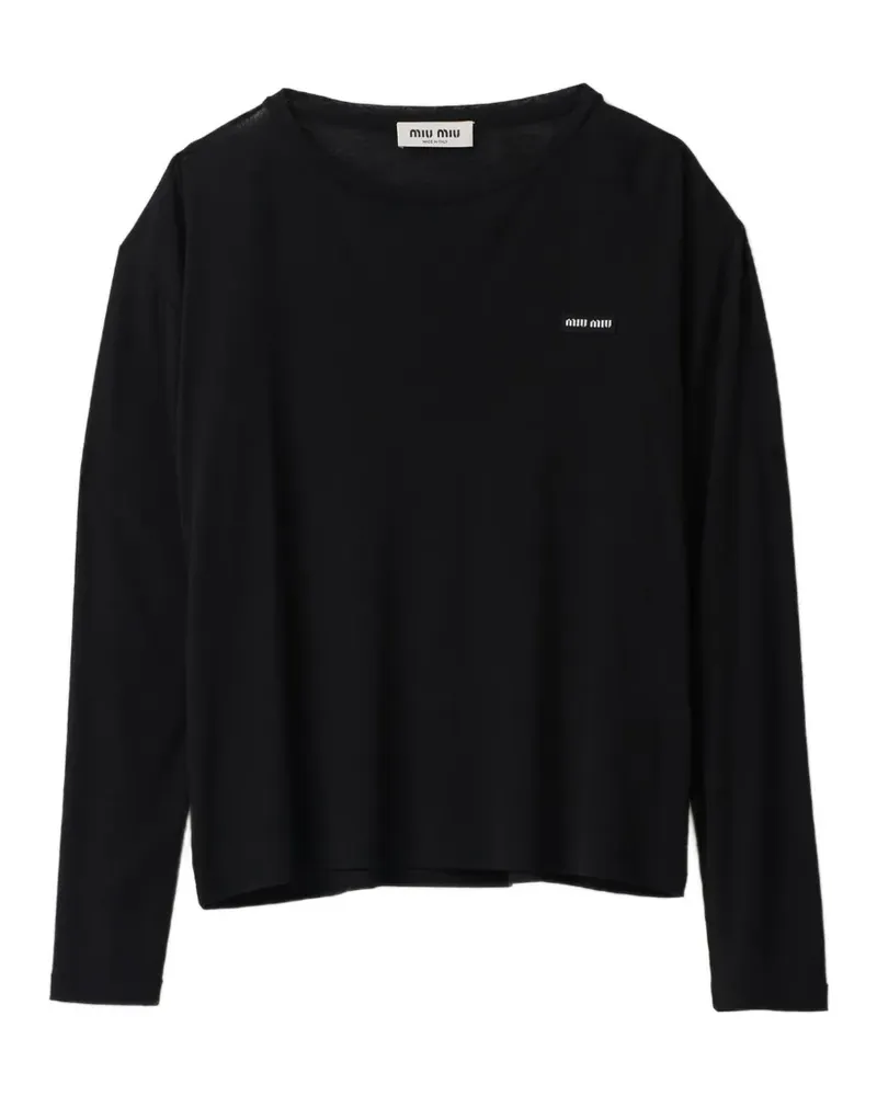 Miu Miu Geripptes Langarmshirt aus Jersey - Schwarz Schwarz