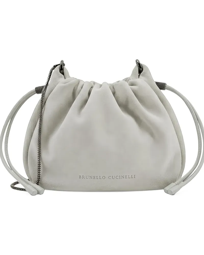 Brunello Cucinelli Clutch aus Wildleder mit Kordelzug - Grau Grau