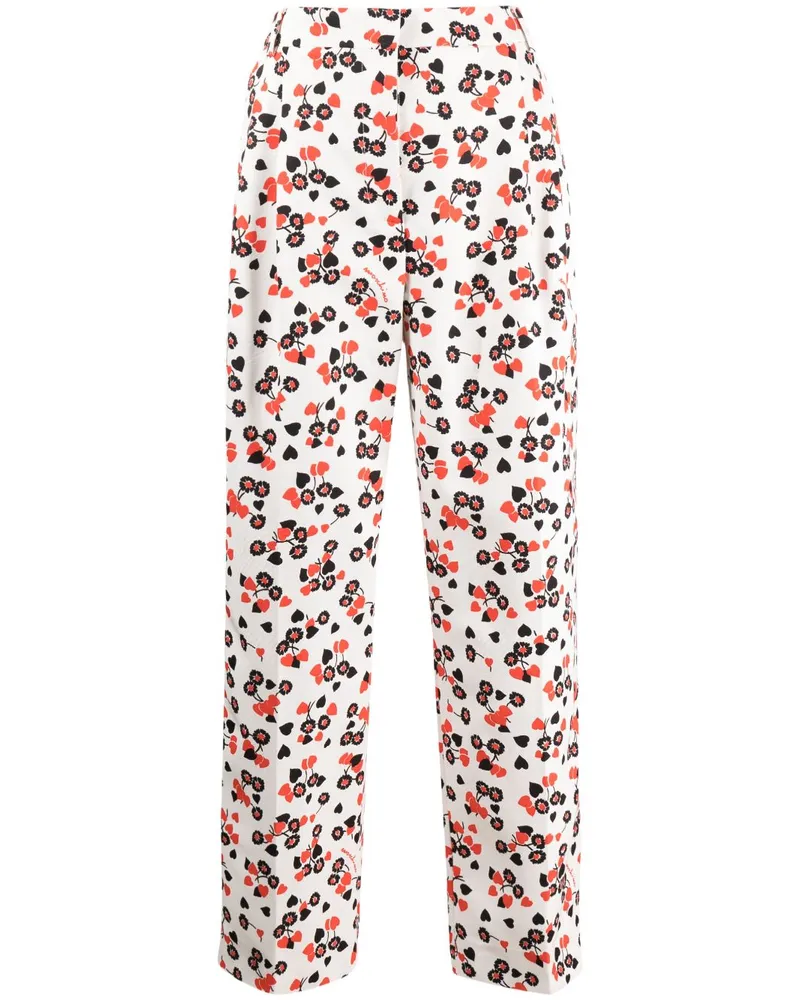 Moschino Taillenhose mit Blumen-Print - Weiß Weiß