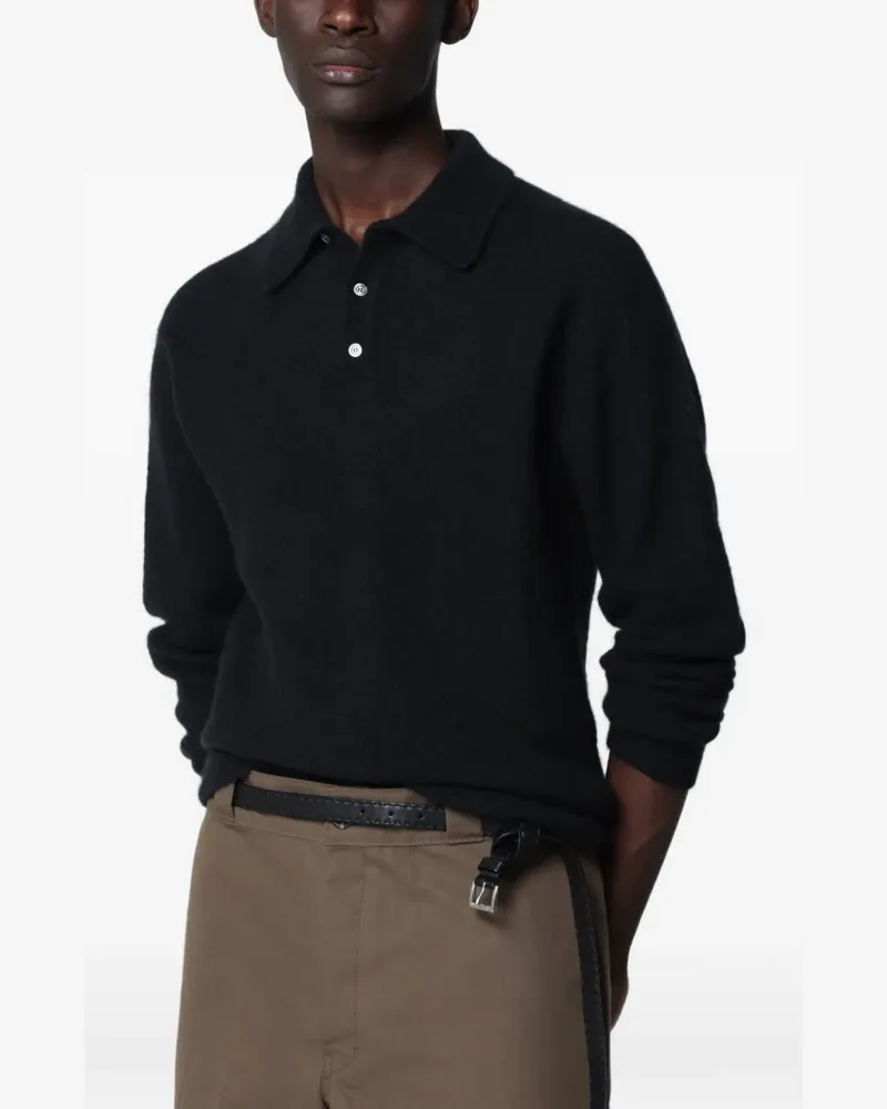 Roberto Collina Langärmeliges Poloshirt - Schwarz Schwarz