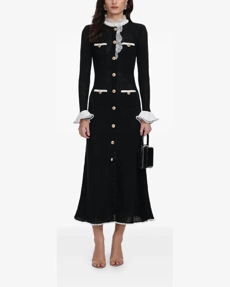 Self-Portrait Midikleid mit Spitzenkragen - Schwarz Schwarz