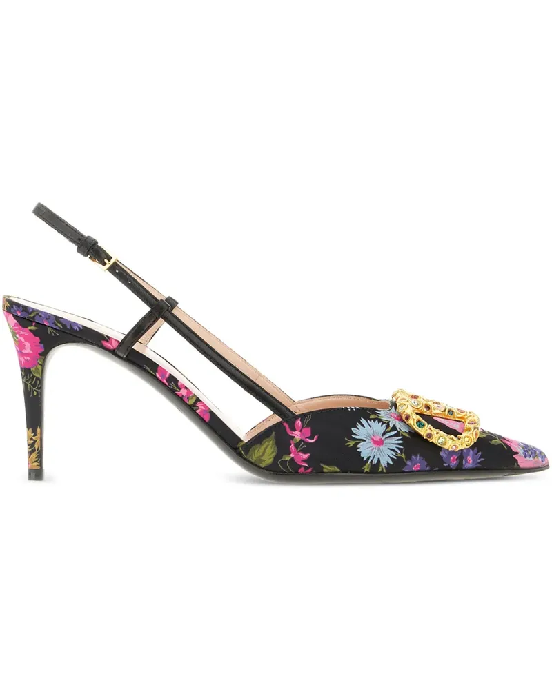 Valentino Garavani VLogo Pumps mit Blumen-Print 80mm - Schwarz Schwarz