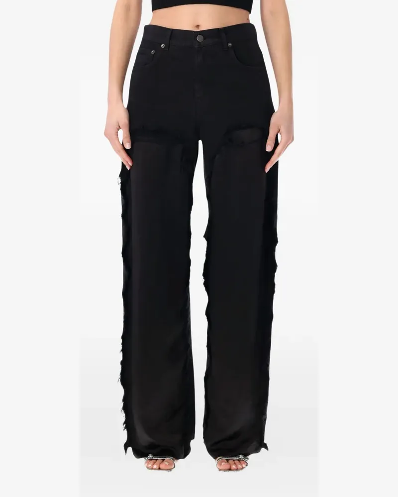 Haikure Bonnie frayed satin-panel jeans - Schwarz Schwarz