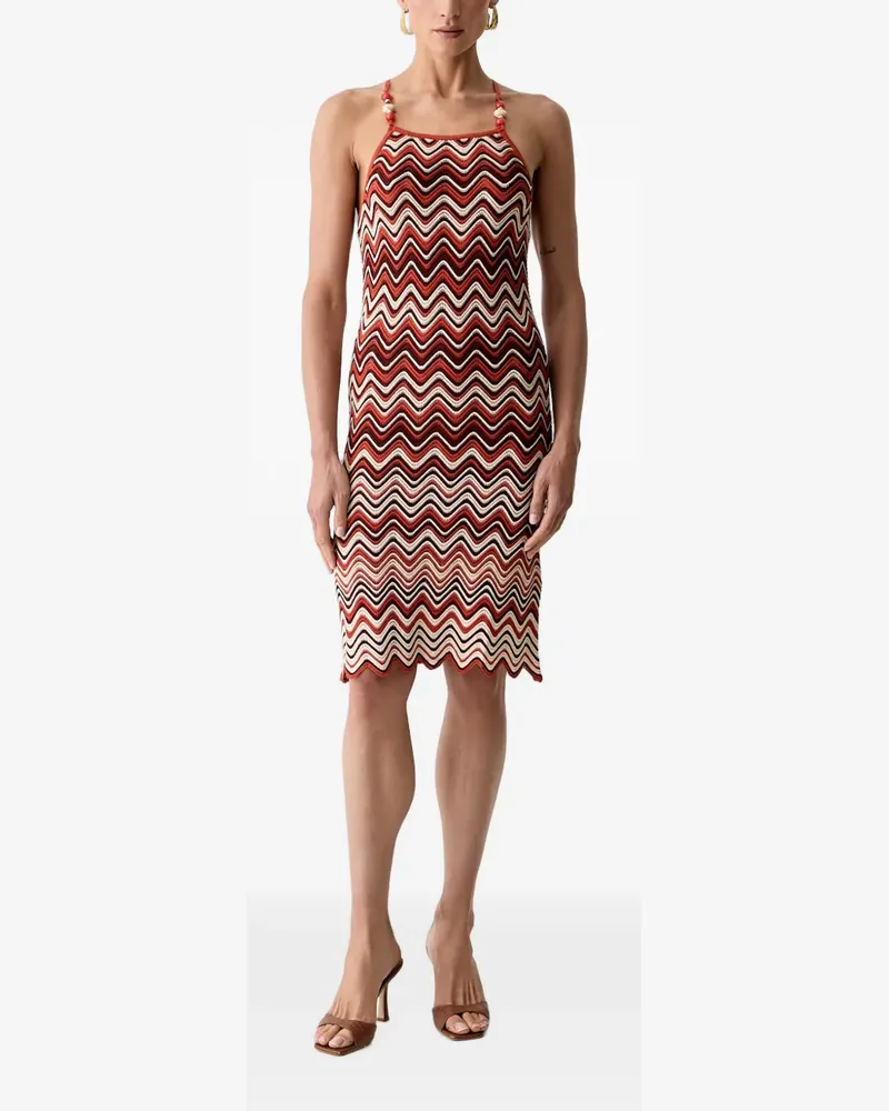 Morgan zigzag-knit bead-embellished midi dress - Orange Orange