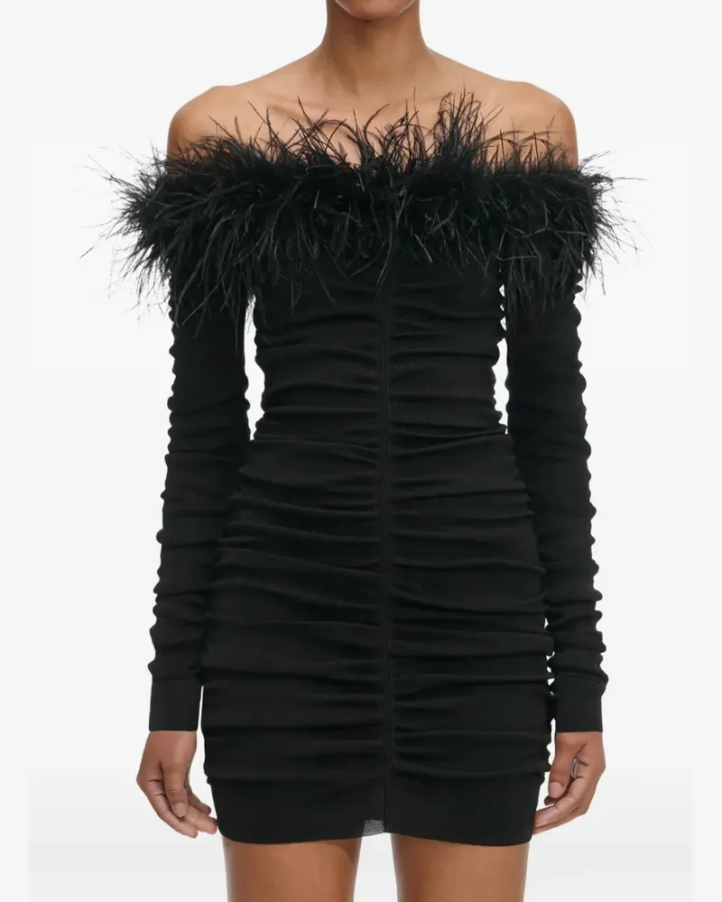 Self-Portrait feather-emebllishment mini dress - Schwarz Schwarz