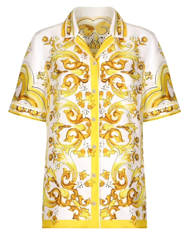 Dolce & Gabbana Seidenhemd mit Majolica-Print - Gelb Gelb