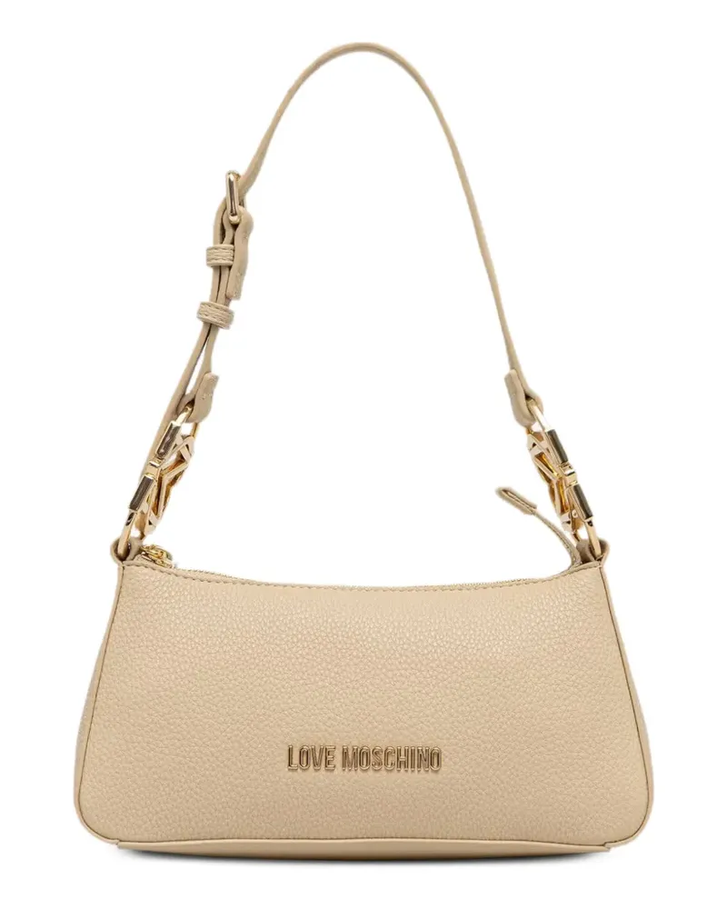 Moschino logo-plaque pebbled shoulder bag - Nude Nude