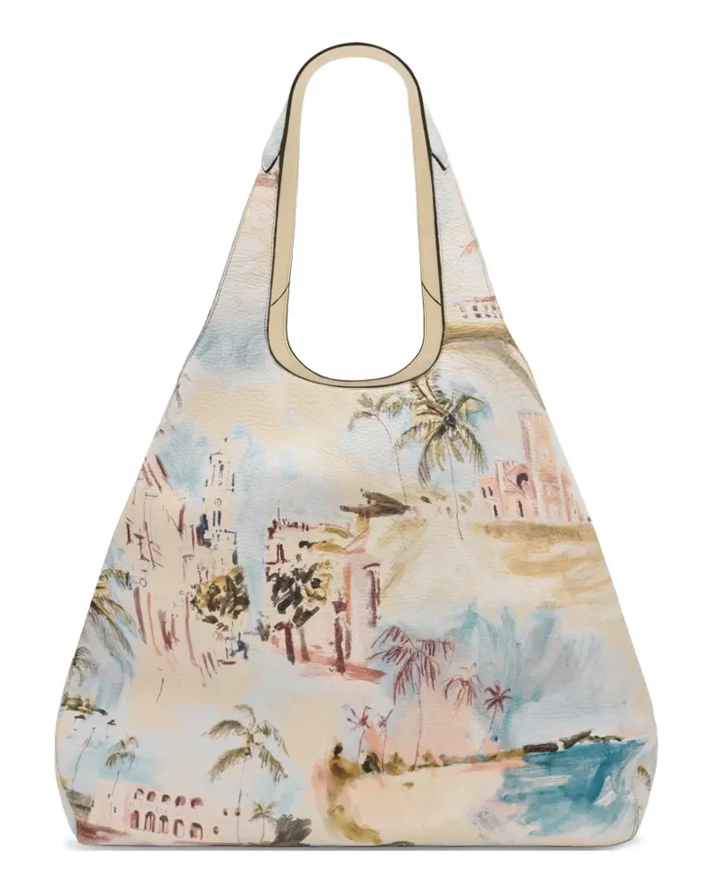 Oscar de la Renta The Topaz Tote Bag aus gekieseltem Leder mit Landschaftsdruck - Nude Nude