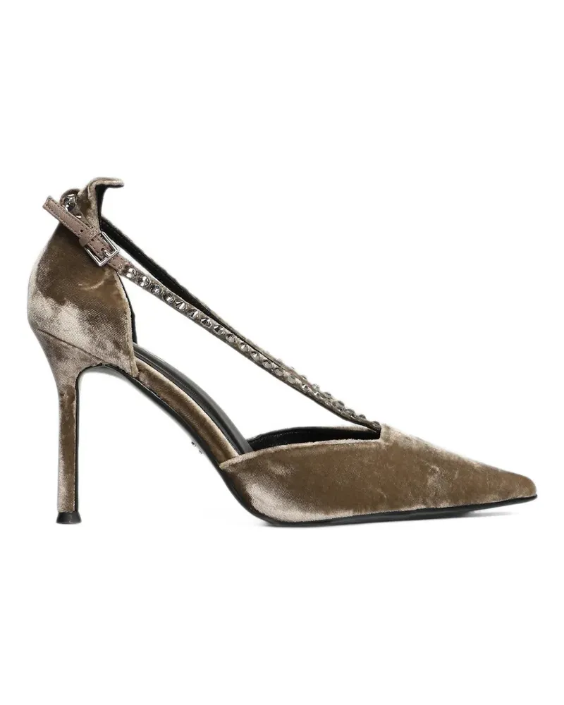 Lola Cruz Mirabella 95 Pumps aus Samt mit Kristallen - Braun Braun