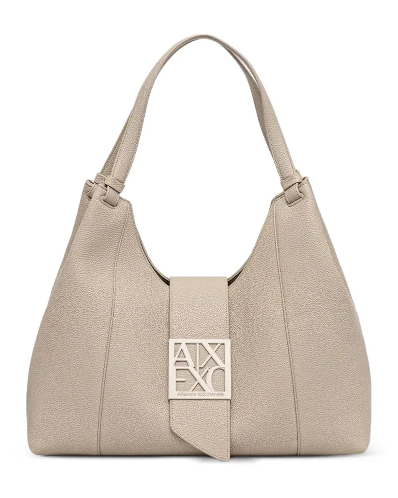 Armani Exchange Strukturierte Handtasche mit Logo-Schild - Nude Nude