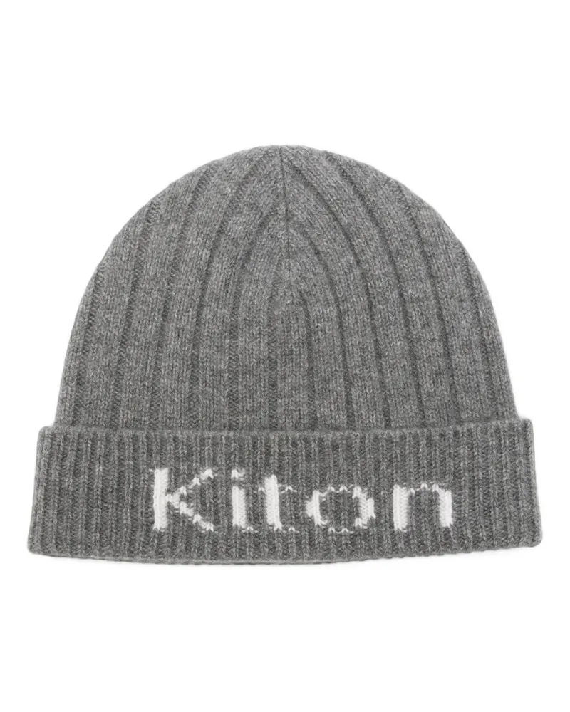 Kiton logo-intarsia ribbed-knit beanie hat - Grau Grau