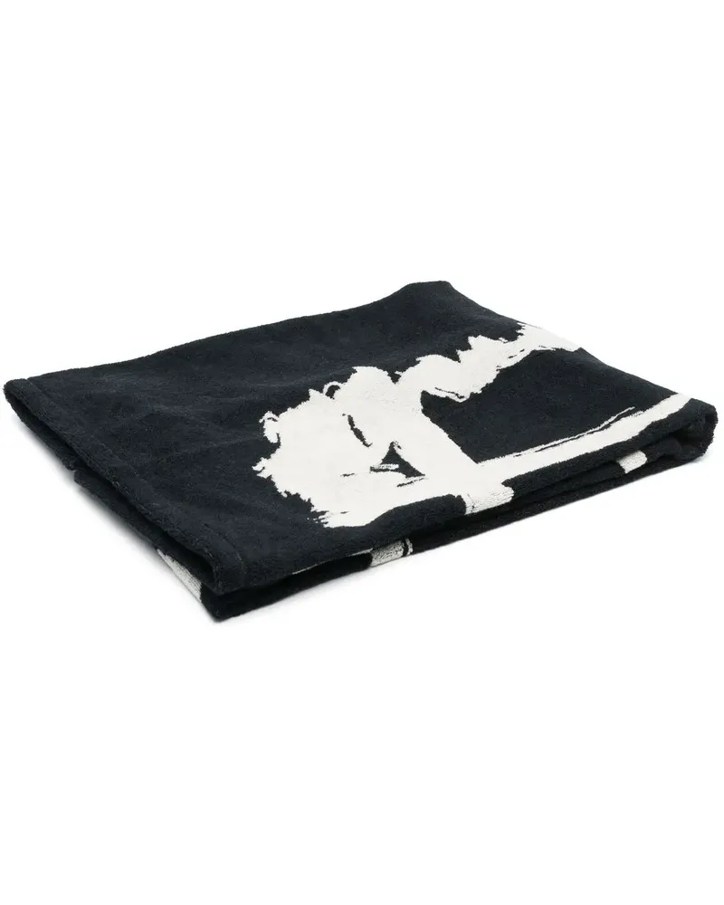 Yohji Yamamoto Badetuch mit Logo-Print - Schwarz Schwarz