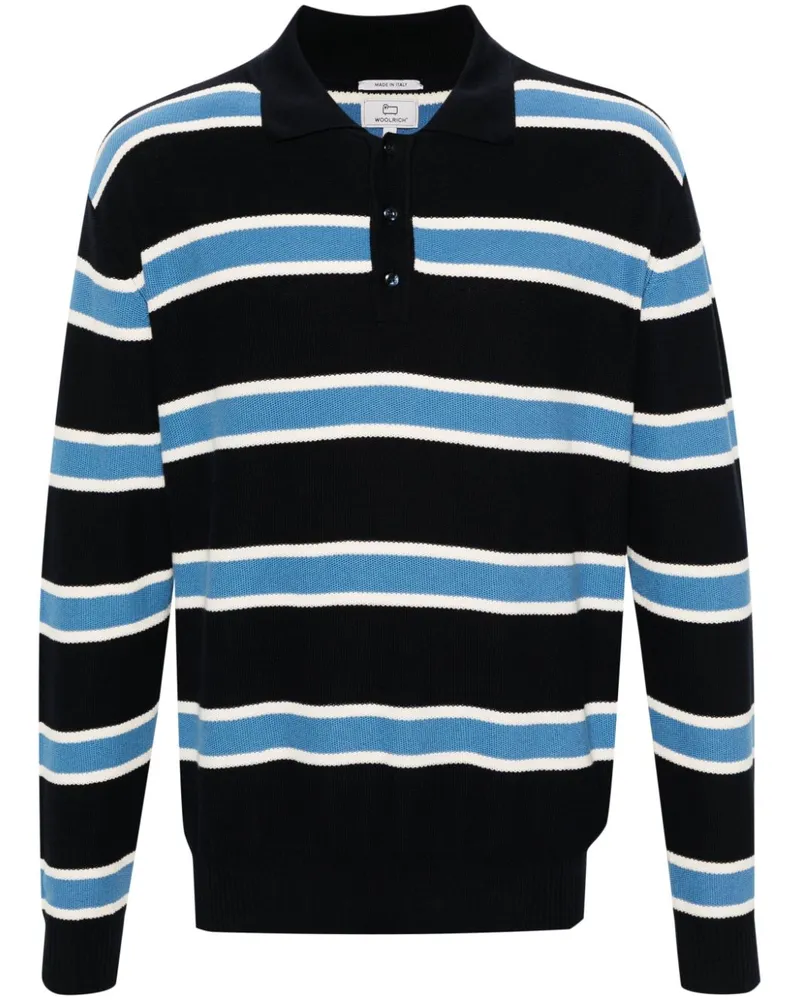 Woolrich Gestricktes Melton Poloshirt mit Streifen - Blau Blau