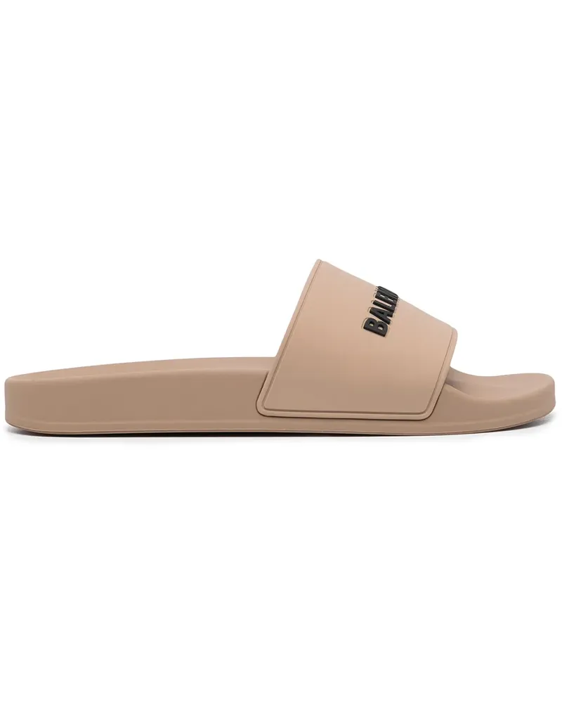 Balenciaga logo-embossed pool slides - Nude Nude