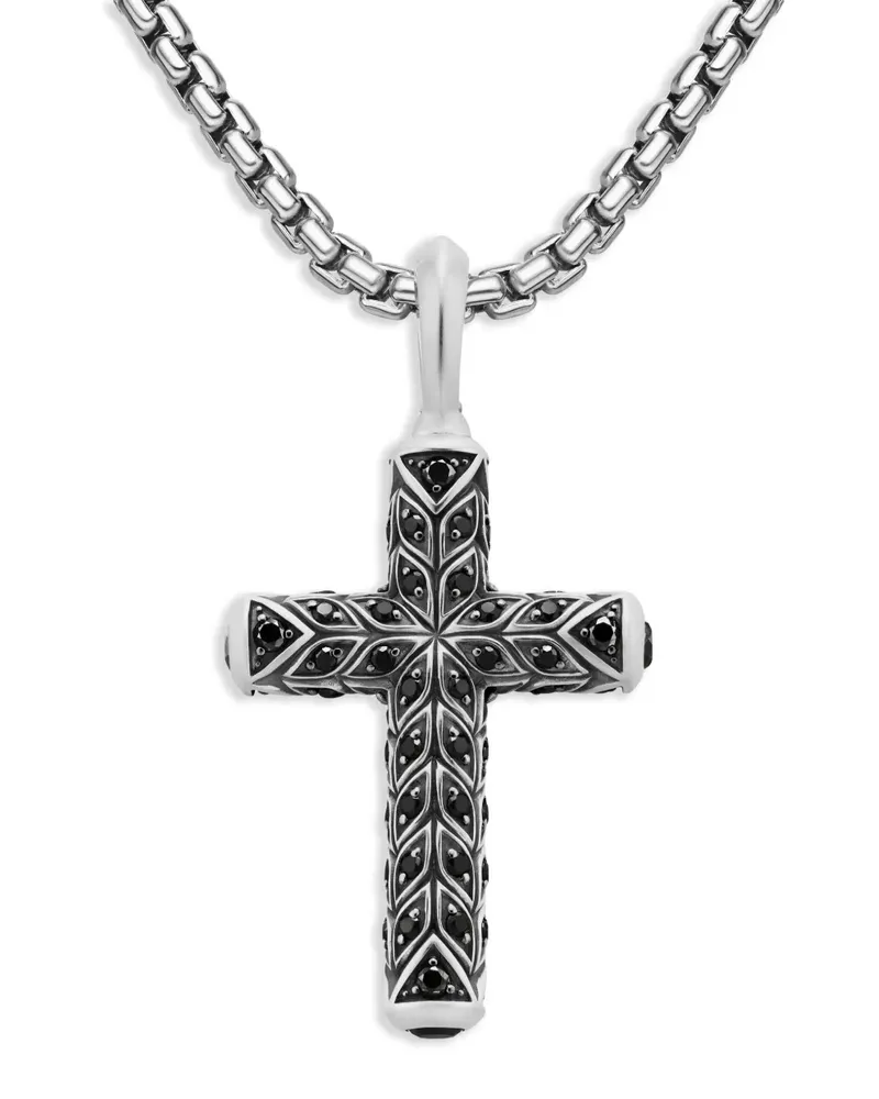David Yurman Chevron Cross Anhänger aus Sterlingsilber mit Diamant 47mm Silber
