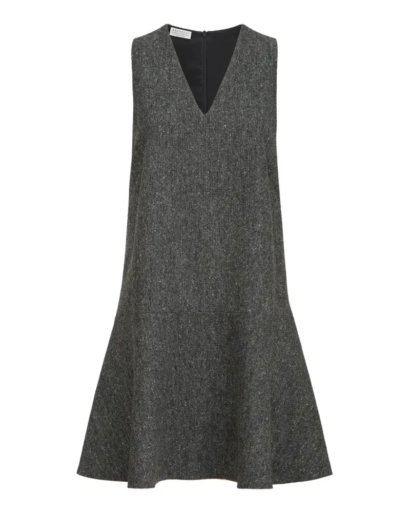 Brunello Cucinelli virgin-wool donegal mini dress with Monili - Grau Grau