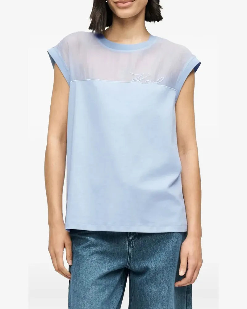 Karl Lagerfeld signature sheer-panel T-shirt - Blau Blau