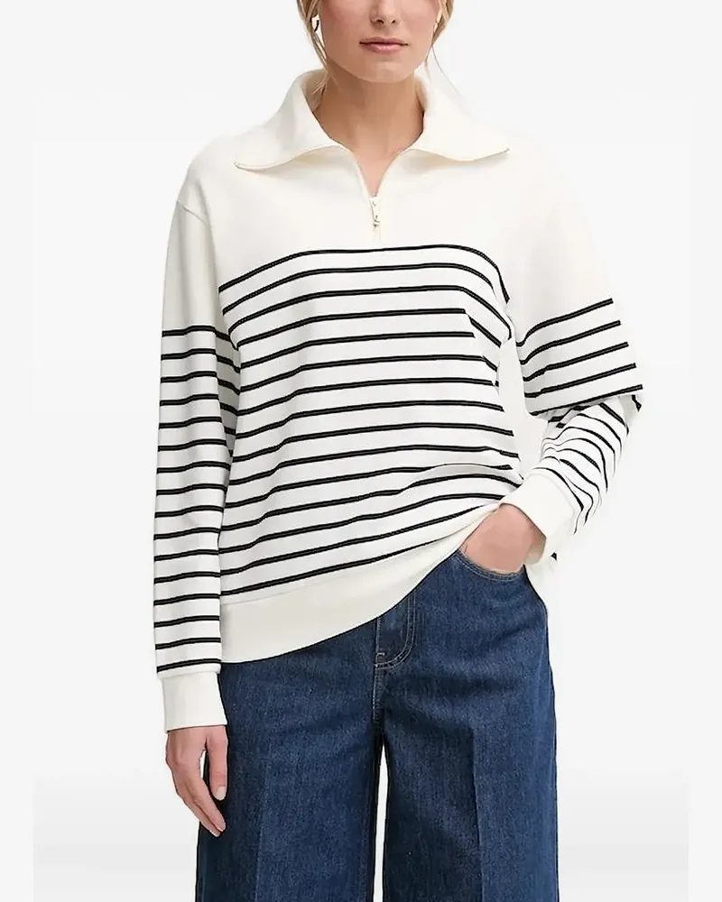 Gant Gestreifter Pullover mit kurzem Reißverschluss - Weiß Weiß