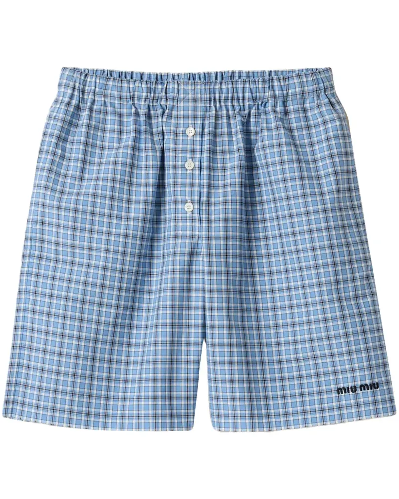 Miu Miu Karierte Boxershorts aus Popeline - Blau Blau