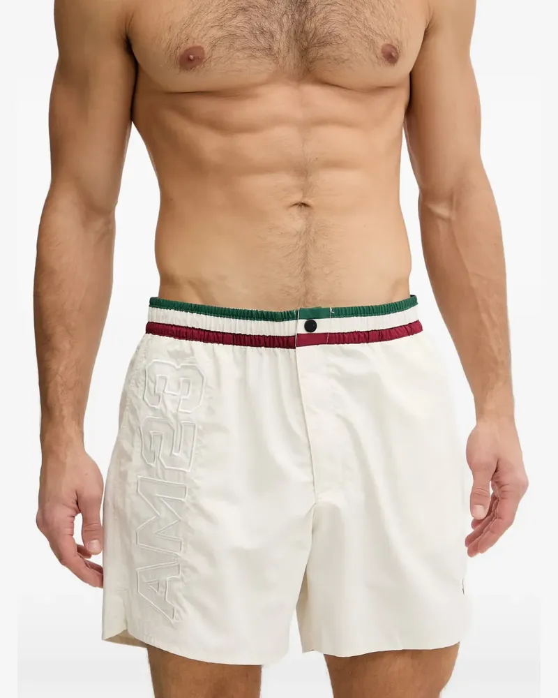 Aeronautica Militare logo-embroidered striped-waistband swim shorts - Weiß Weiß