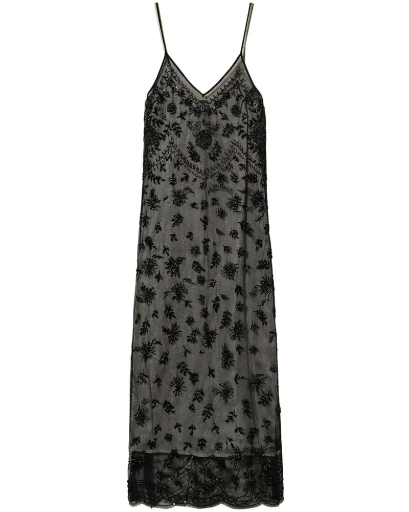 Twin-Set Midikleid mit Stickerei - Schwarz Schwarz