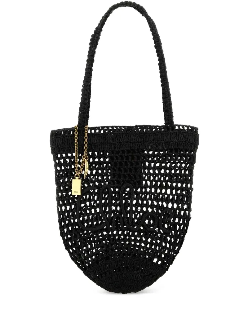 Chloé Kleine Summer Banana Shopper aus Raffiabast - Schwarz Schwarz