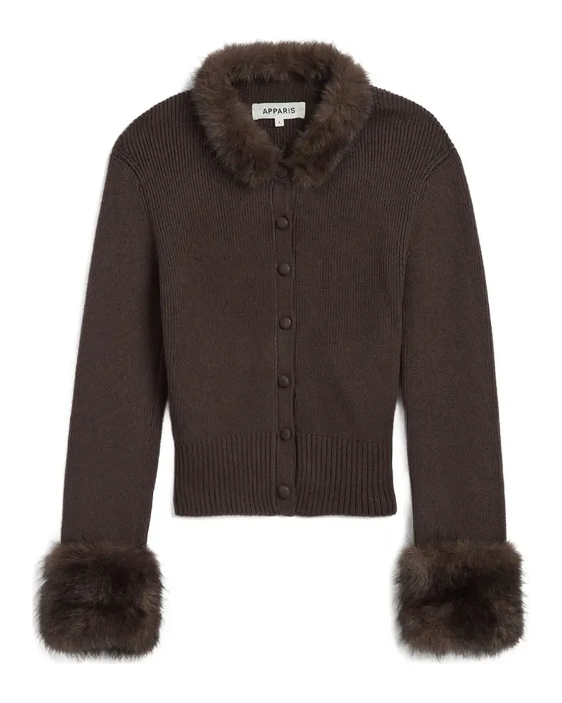 APPARIS Gerippter Rosa Cardigan mit Besatz aus Faux Fur - Braun Braun