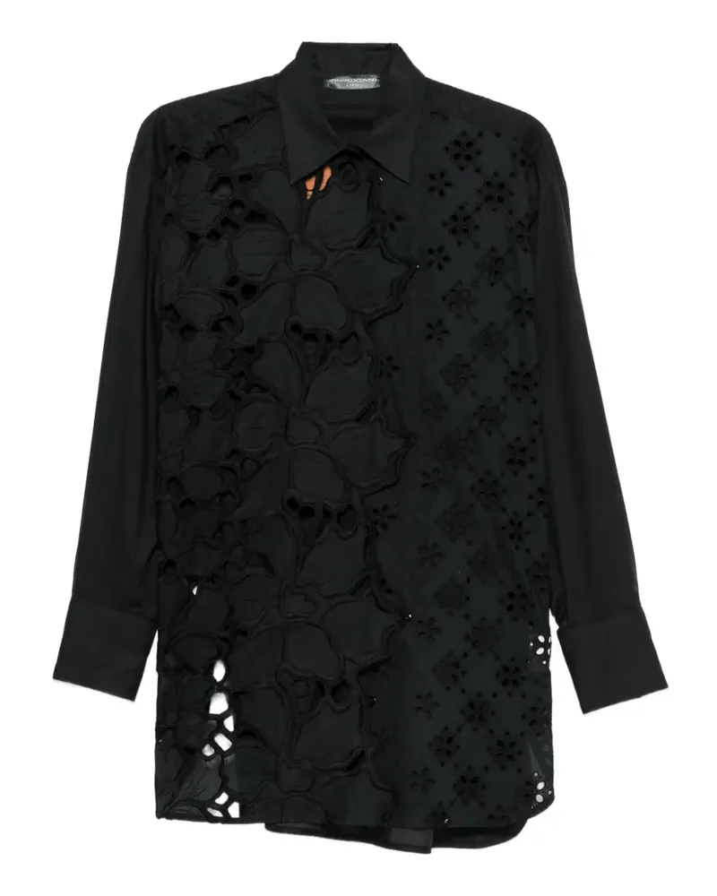 Ermanno Scervino Hemd mit Blumenapplikation in Lochstickerei - Schwarz Schwarz