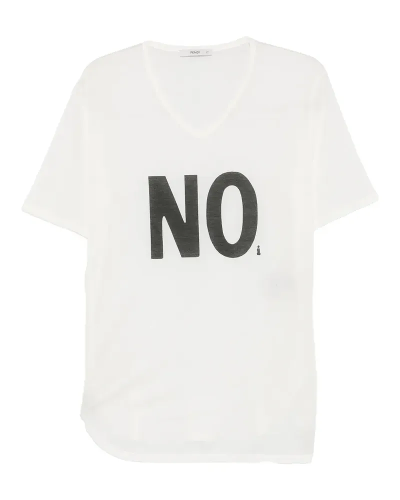 Fendi T-Shirt mit V-Ausschnitt - Weiß Weiß