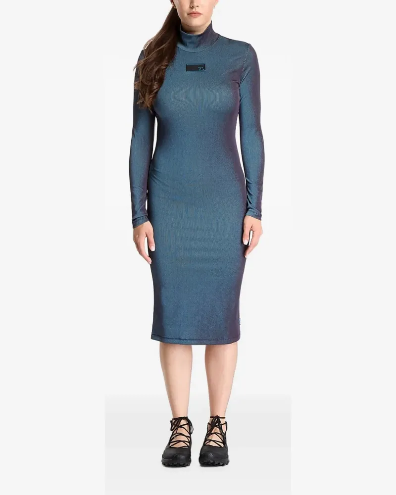 EA7 Schmales Midikleid aus technischem Jersey - Blau Blau