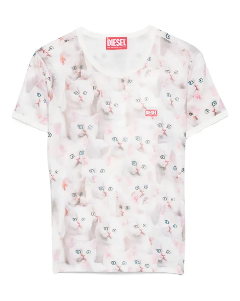 Diesel T-Shirt mit durchgehendem Katzen-Print - Weiß Weiß