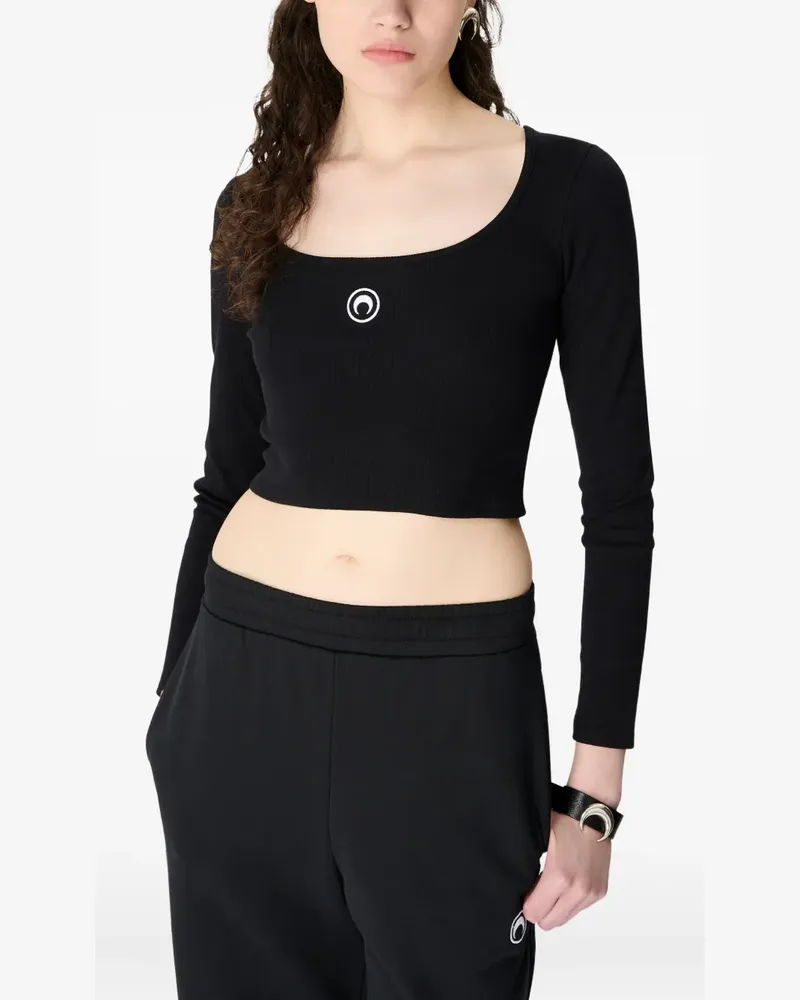 Marine Serre logo-embroidery jersey top - Schwarz Schwarz