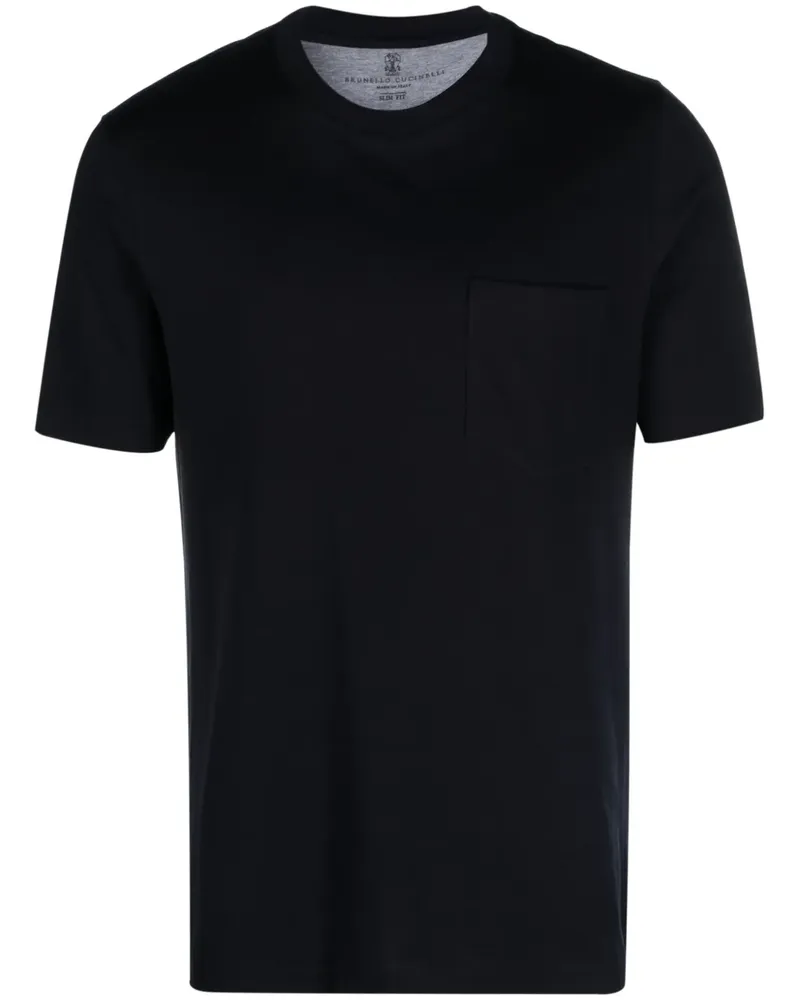Brunello Cucinelli T-Shirt mit Brusttasche - Blau Blau