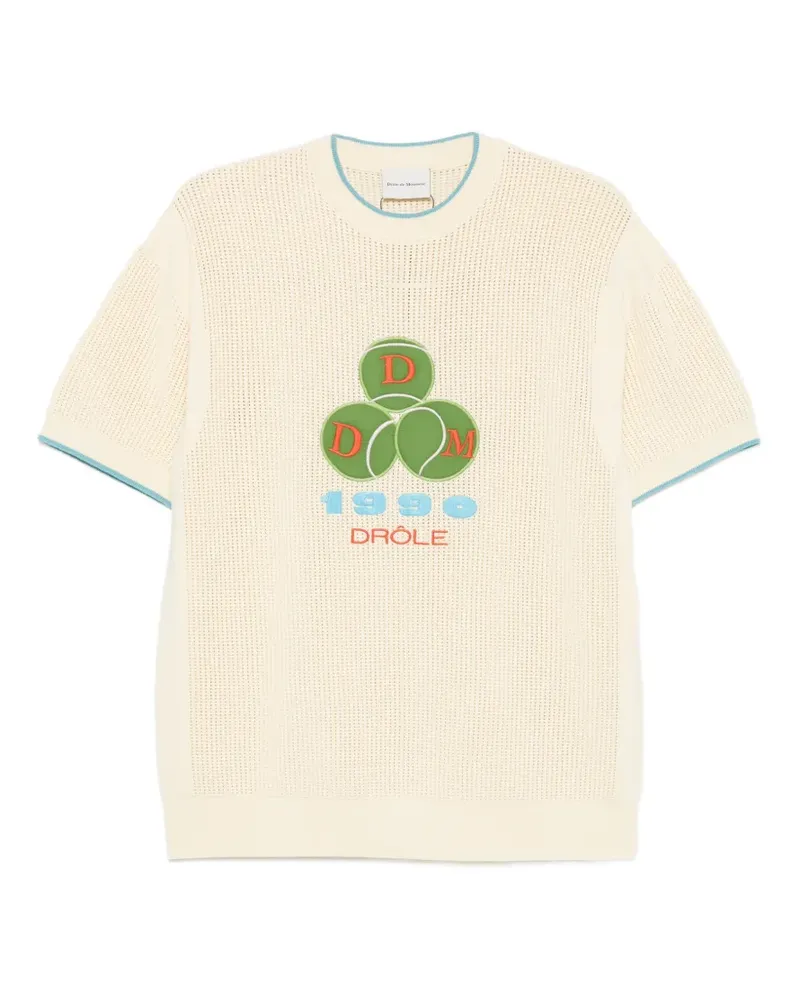 Drôle de Monsieur T-Shirt in Lochstrick mit Logo-Patch - Nude Nude