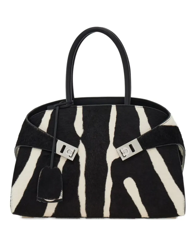 Ferragamo zebra print buckle hug tote bag - Schwarz Schwarz