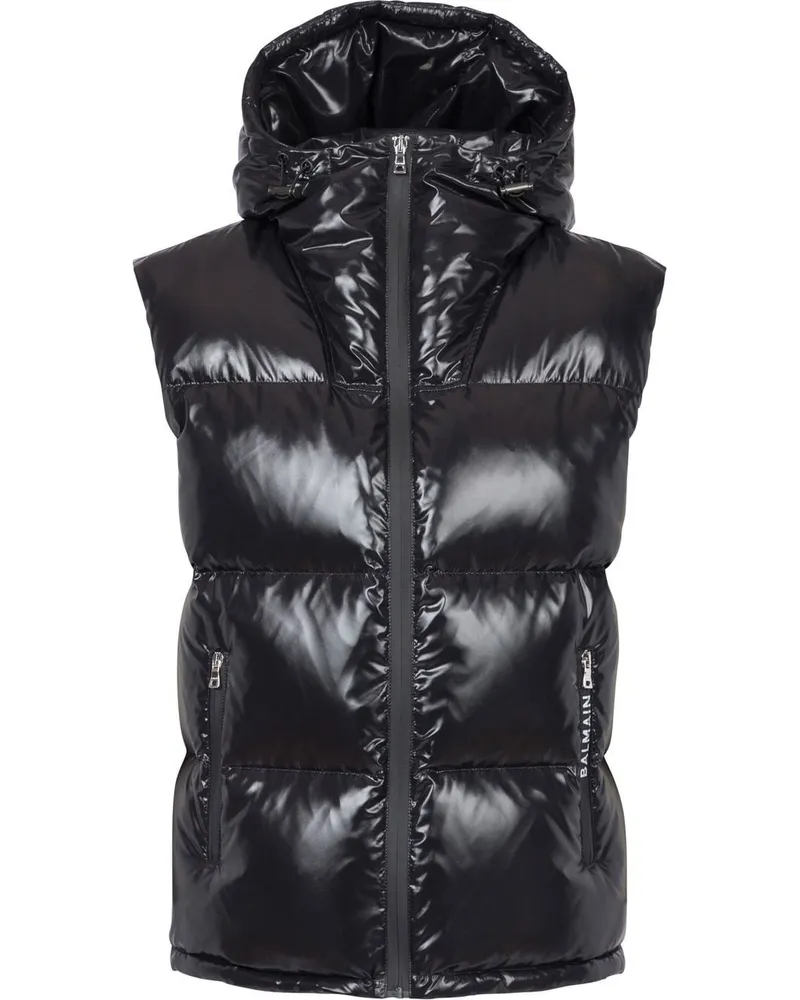 Balmain Gesteppte Kapuzenweste - Schwarz Schwarz