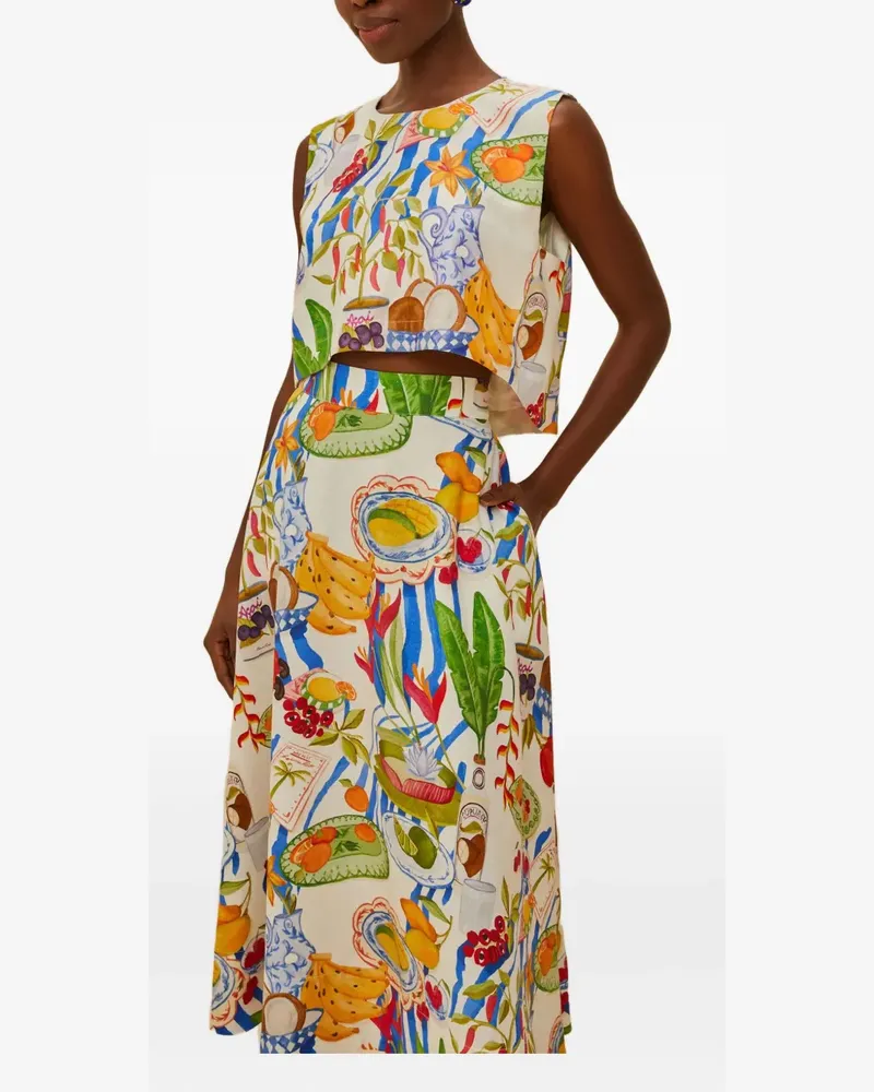 FARM Rio Fresh Table patterned midi skirt - Weiß Weiß