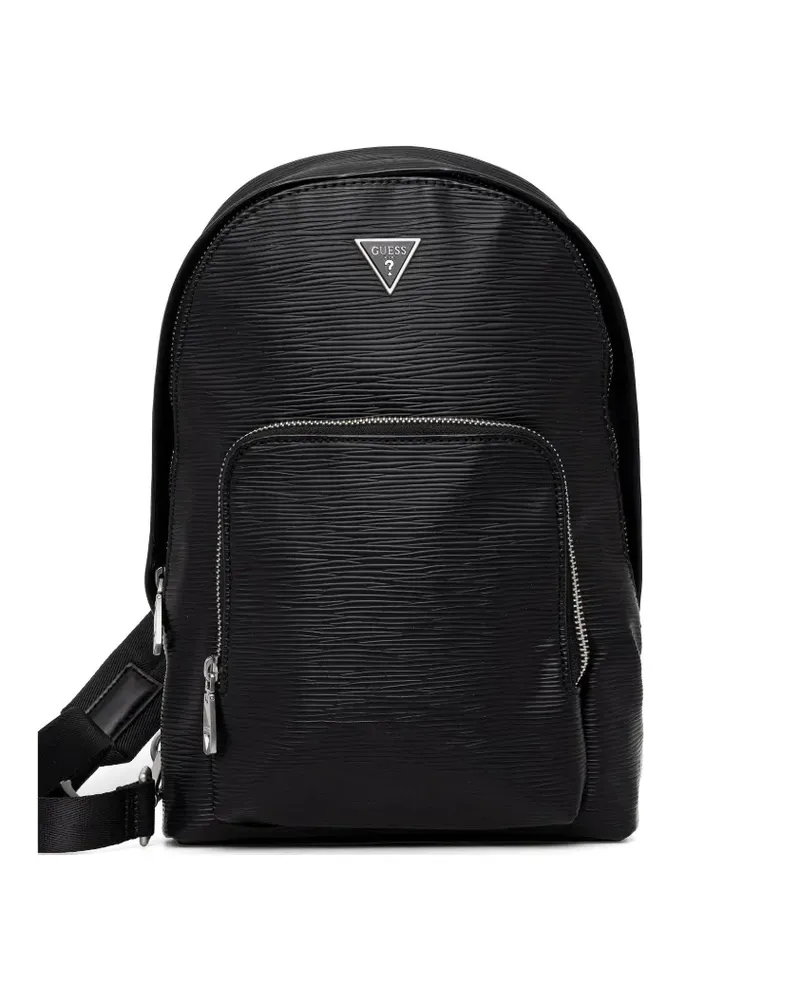 Guess Milano logo-plaque textured backpack - Schwarz Schwarz