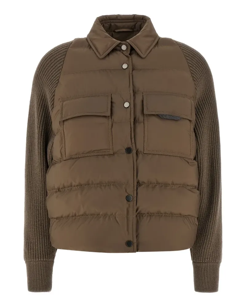 Brunello Cucinelli ribbed-sleeve quilted jacket - Braun Braun