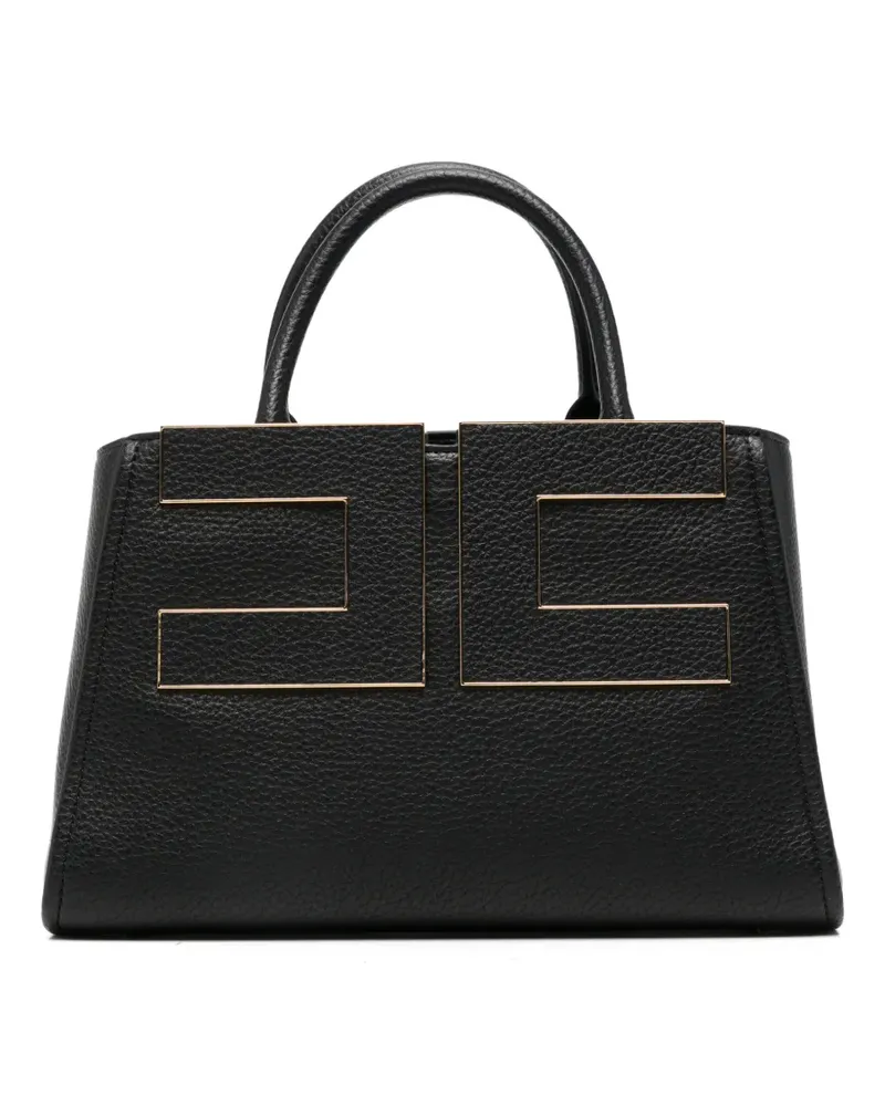 Elisabetta Franchi logo-plaque pebbled-effect tote bag - Schwarz Schwarz