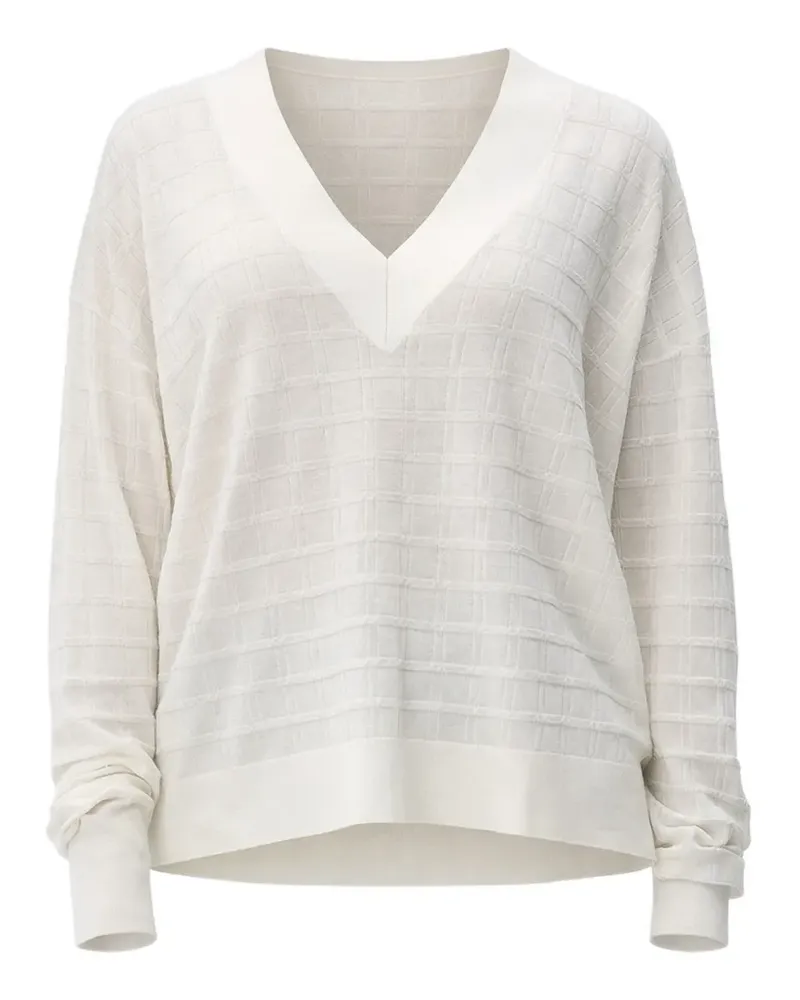 HUGO BOSS Texturierter Pullover mit V-Ausschnitt - Weiß Weiß