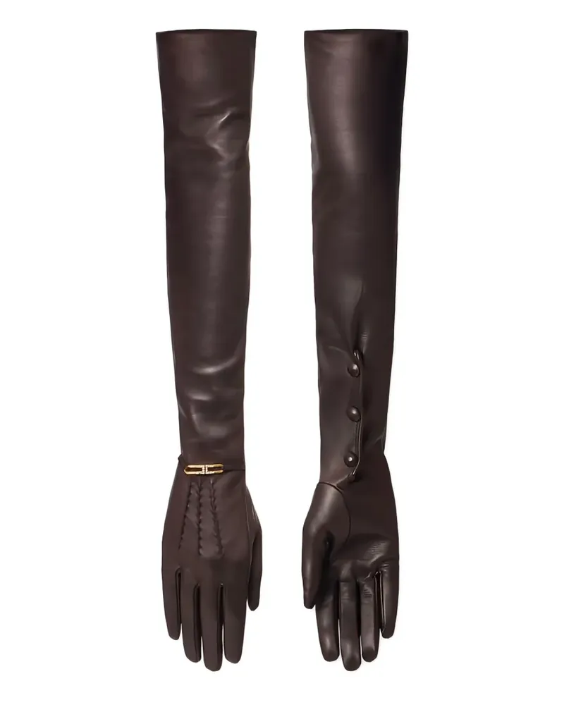 Elisabetta Franchi Handschuhe aus Nappaleder mit Schmucksteinen - Braun Braun