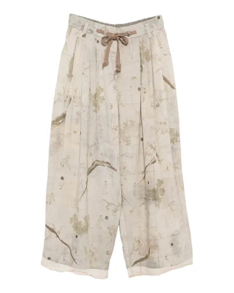 Ziggy Chen graphic-print trousers - Nude Nude