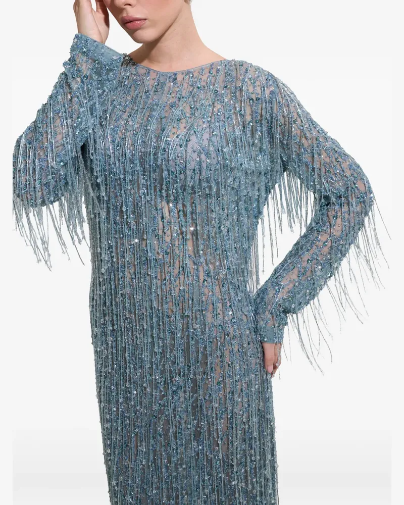 Dina Melwani fringed crystal-embellished midi dress - Blau Blau